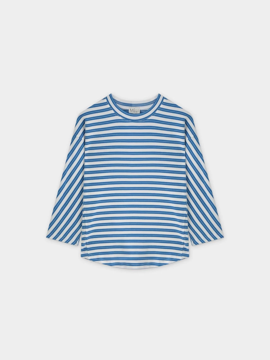 MELI Women's Blue and White Striped Boxy Tee - Casual Comfort Fit Top