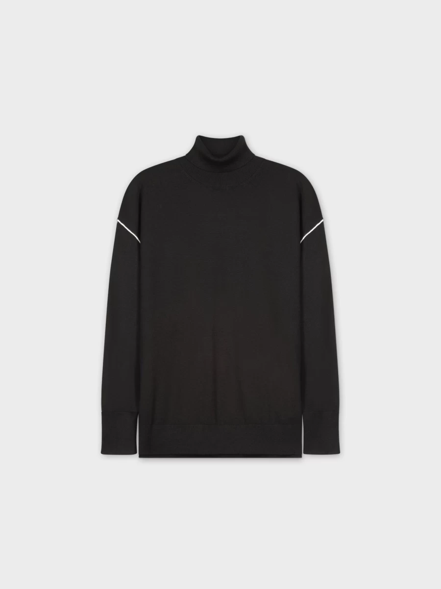 HAILEY Women's Black Side Stripe Turtleneck Sweater - Slim Fit Long Sleeve Pullover Top