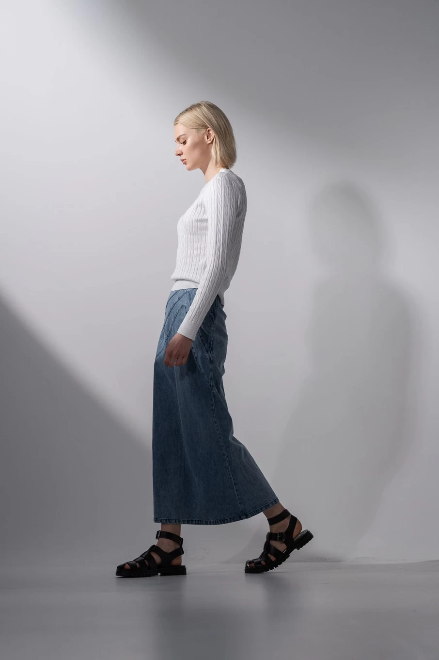 "Blue Meli Women's Curve Seam Denim Skirt - Vintage Blue Wash High Waist A-Line Jeans Skirt"