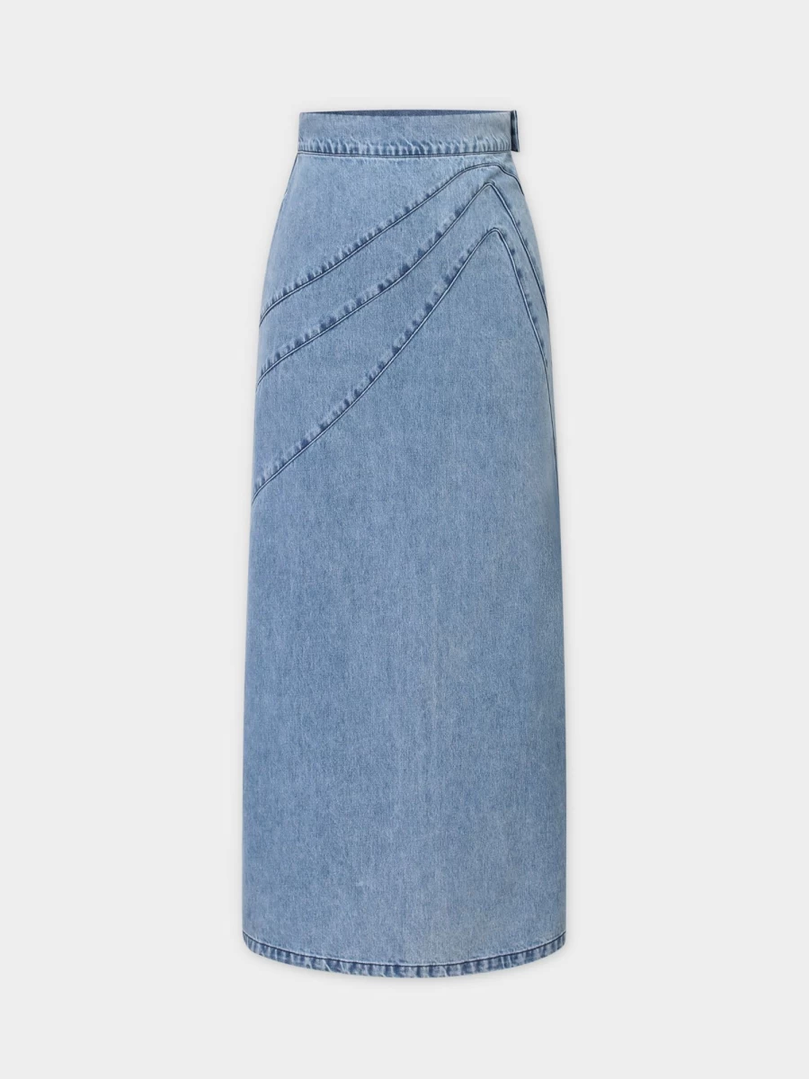 "Blue Meli Women's Curve Seam Denim Skirt - Vintage Blue Wash High Waist A-Line Jeans Skirt"