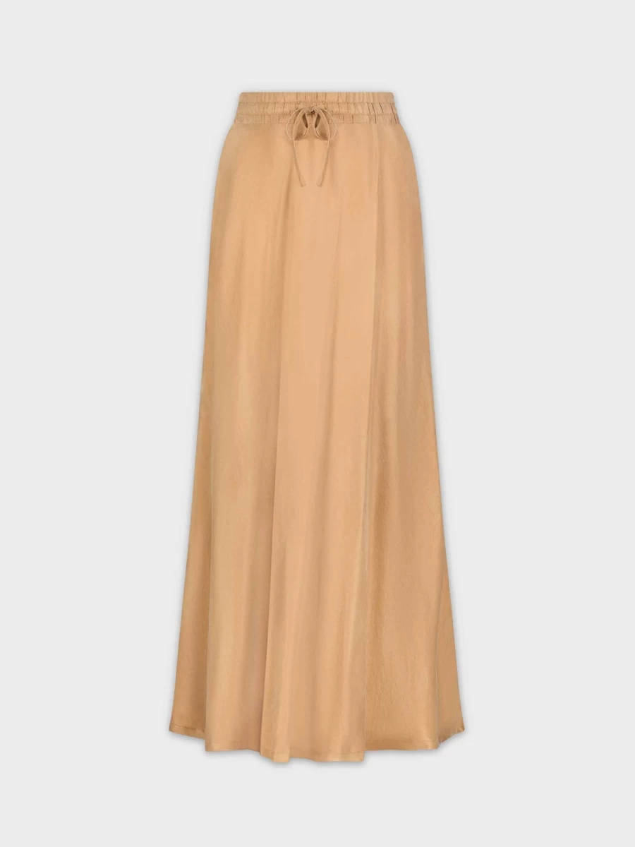 HAILEY Women's Lightweight Cupro Drawstring Midi Skirt in Sand - Breathable High-Waist Summer Skirt