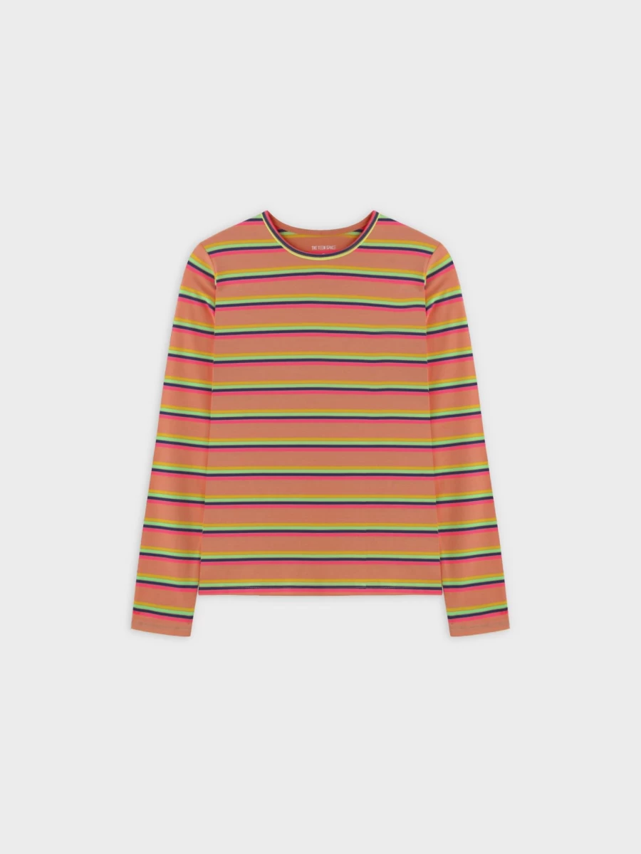 TTS Women's Neon Stripe Crew Neck T-Shirt - Multi Color Casual Comfort Fit Top