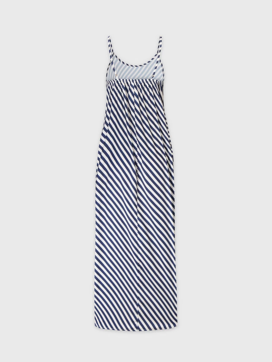 HAILEY Women's Navy & Cream Striped Crew Neck Slip Dress - Elegant Sleeveless Style