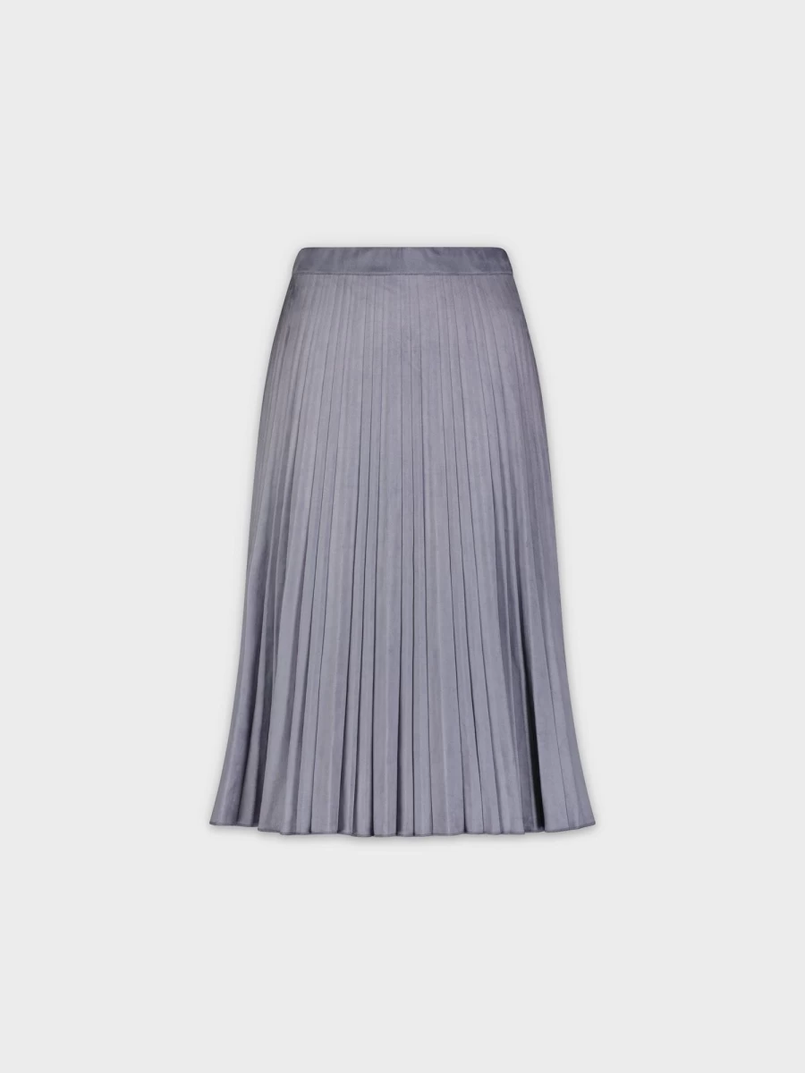 HAILEY Women's Denim Blue Pleated Suede Midi Skirt - 25" Length