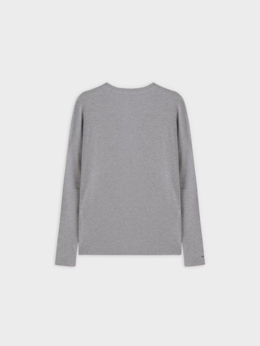 MELI Women's Ribbed Dolman Sweater - Heathered Grey Crew Neck Long Sleeve Pullover