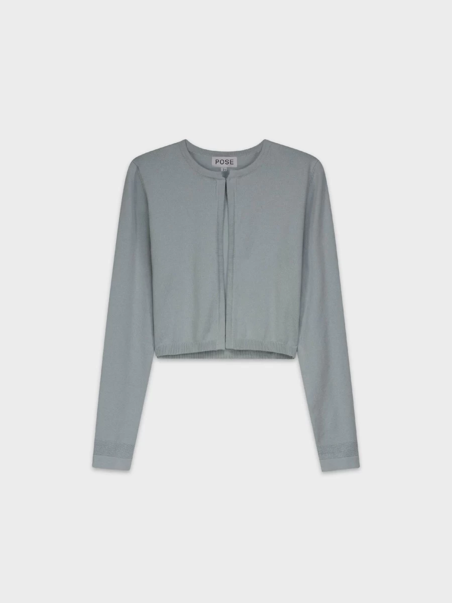 POSE Women's Light Blue Flat Knit Shrug - Elegant Cardigan Cover-Up