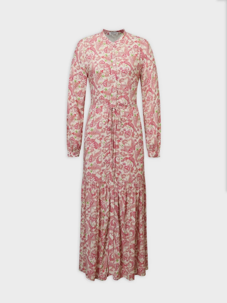 MEENA Women's Pink Paisley Drawstring Maxi Dress - Floral Print Summer Beach Dress