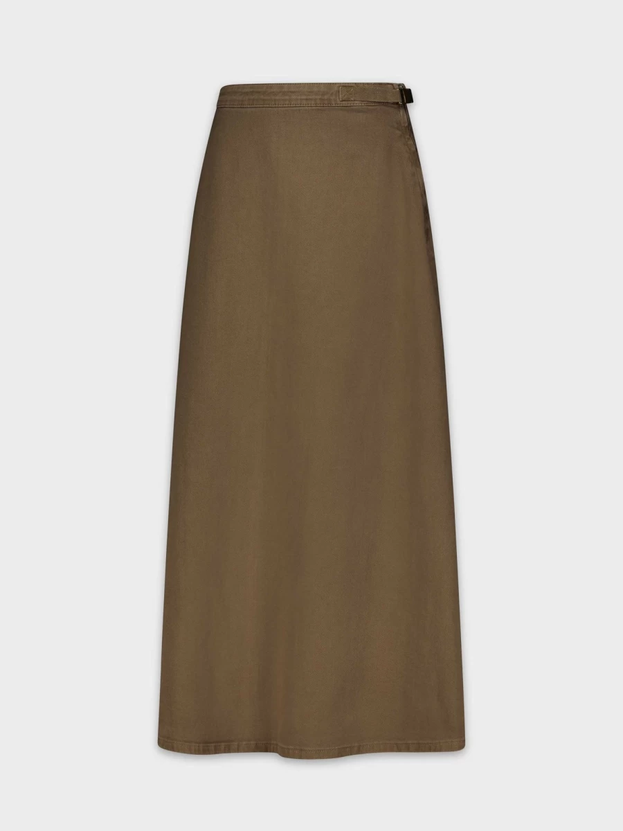 MELI Women's Aline Denim Skirt in Taupe - Mid Waist Stretch Denim Skirt for Women