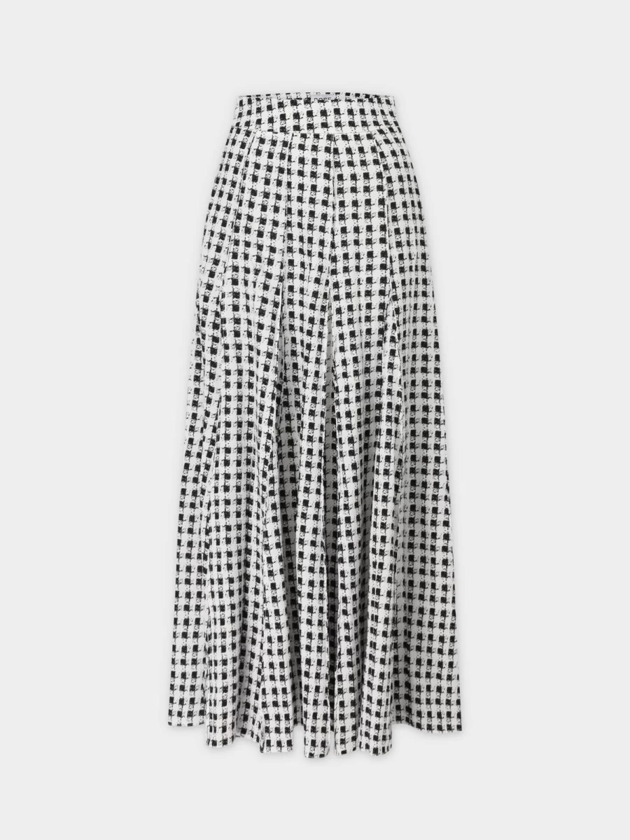 Pose Women's Black and White Checkered Pleated Skirt with Top Stitching
