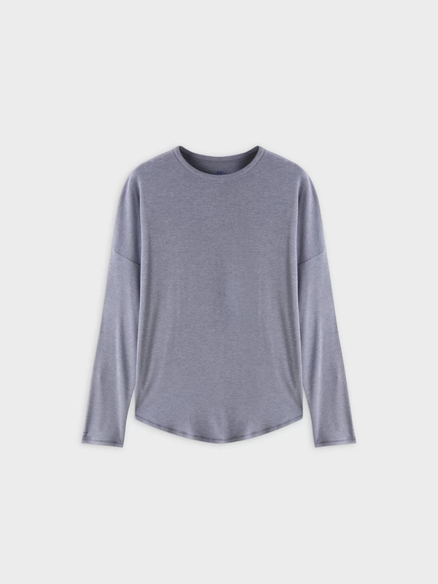MELI Women's Ribbed Swing Tee - Heathered Navy Relaxed Fit T-Shirt