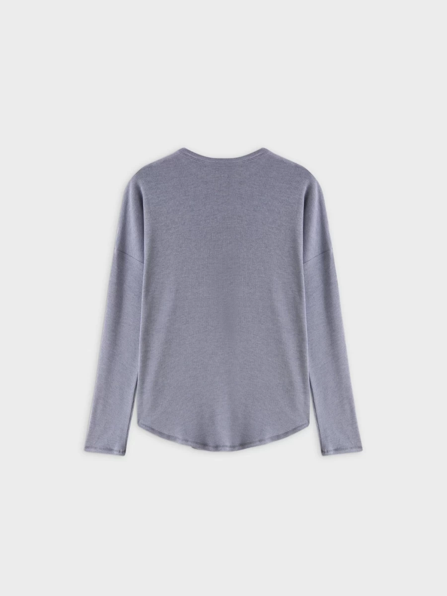 MELI Women's Ribbed Swing Tee - Heathered Navy Relaxed Fit T-Shirt