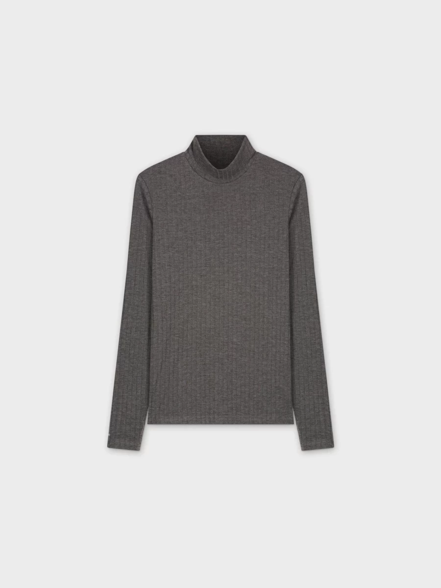 MELI Women's Ribbed Turtleneck Sweater - Grey Knit Jersey Top