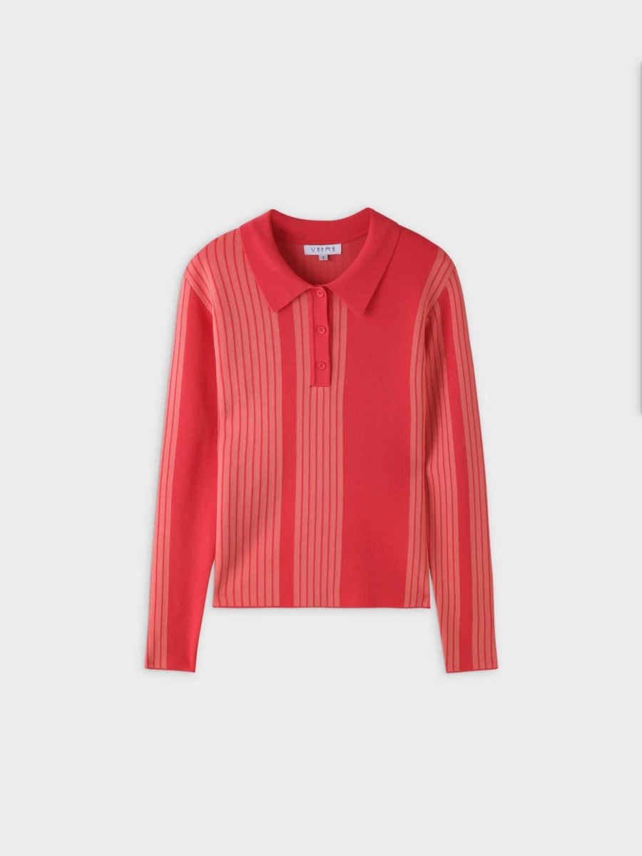VAARA Women's Coral Mixed Stripe Polo Sweater - Casual Knit Top