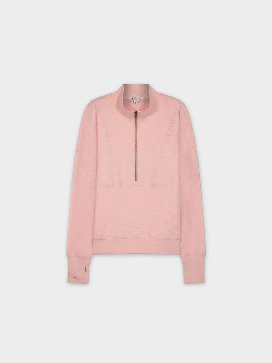 MELI Women's Mauve Mixed Knit Half Zip Pullover Casual Comfortable Stylish Top