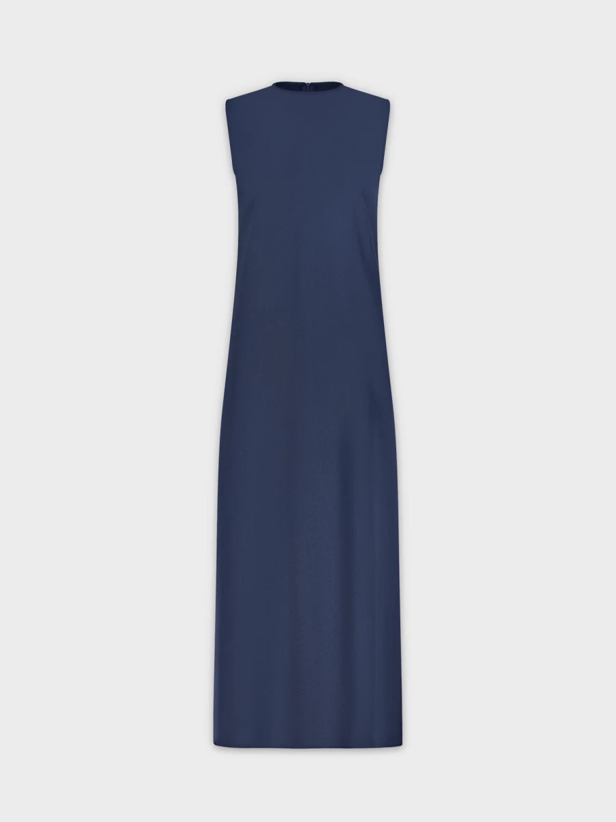 POSE Women's Navy Sleeveless Satin Evening Dress - Elegant Formal Gown