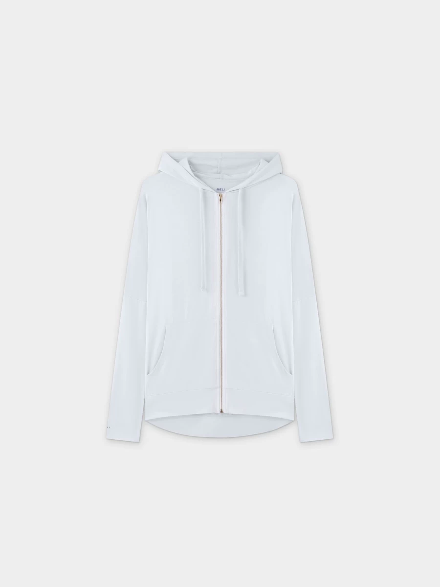 MELI Women's White Zip Up Hoodie - Stylish Casual Fleece Jacket