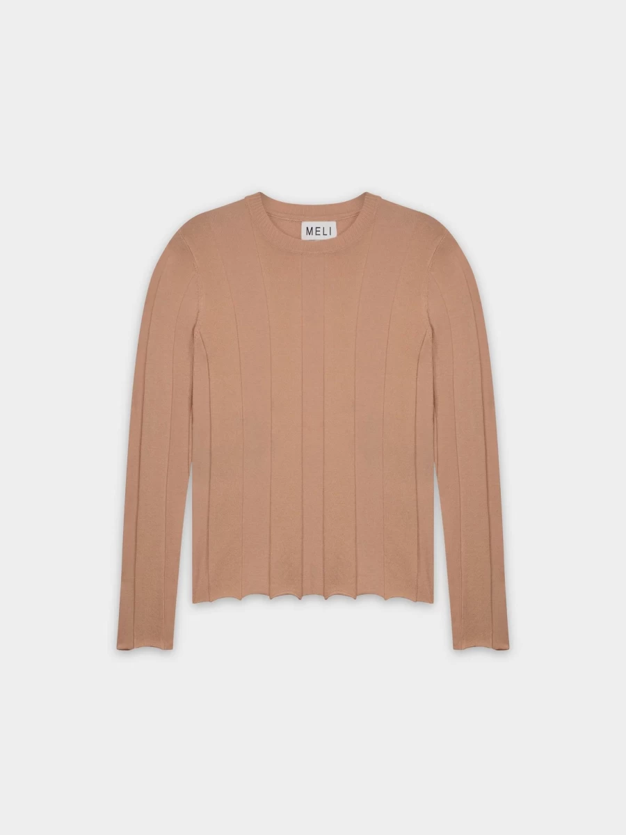 MELI Women's Peach Wide Ribbed Sweater - Soft Knit Casual Pullover