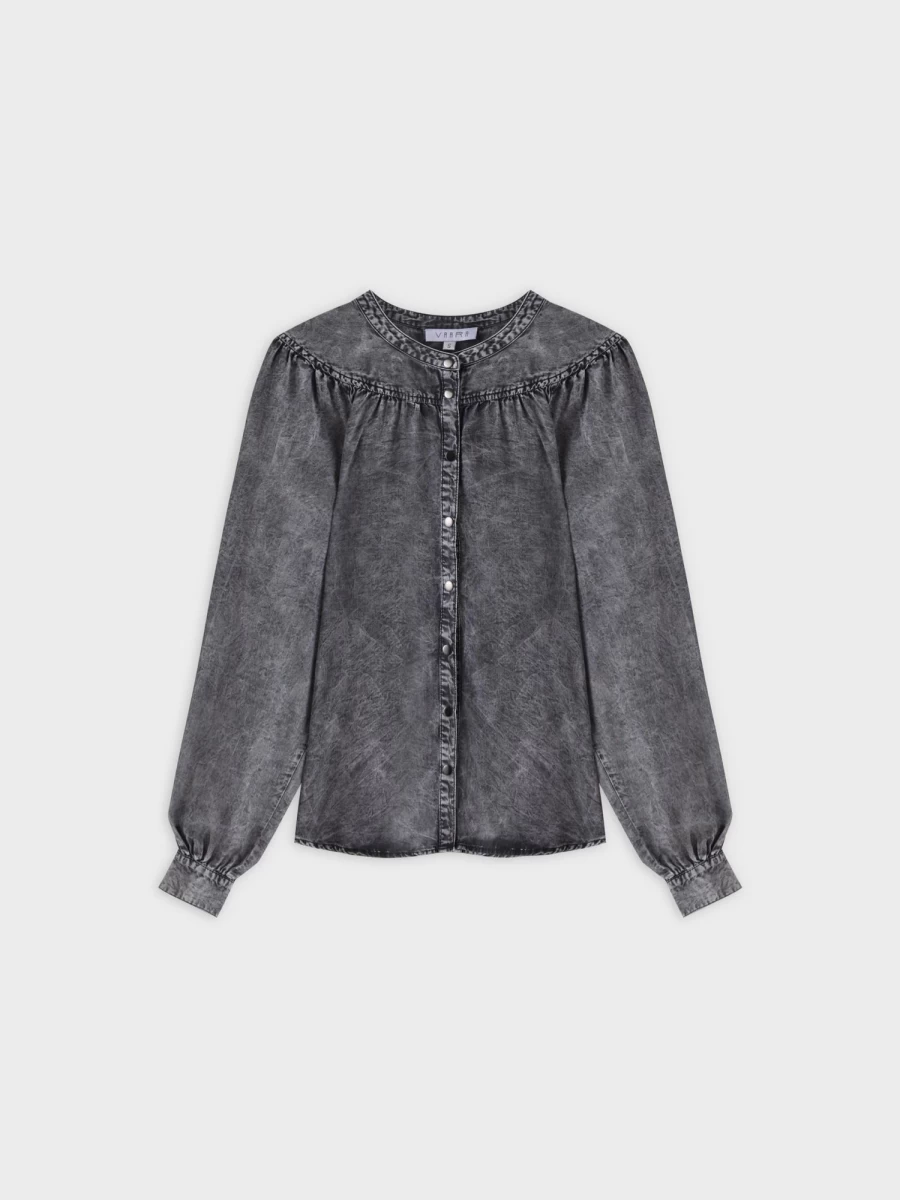 VAARA Women's Washed Black Denim Gathered Top Blouse