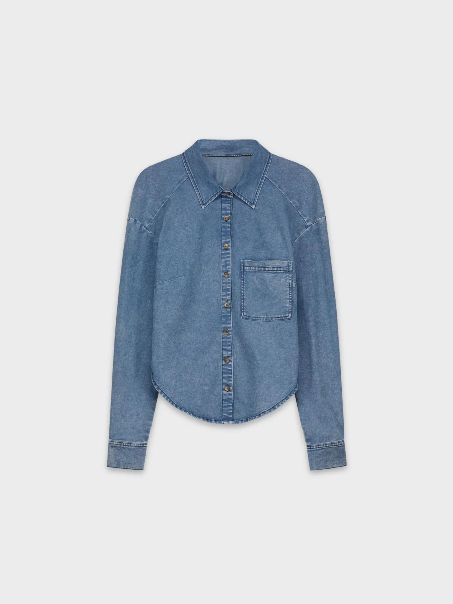 MELI Women's Blue Denim Shirt with Gathered Back Detail