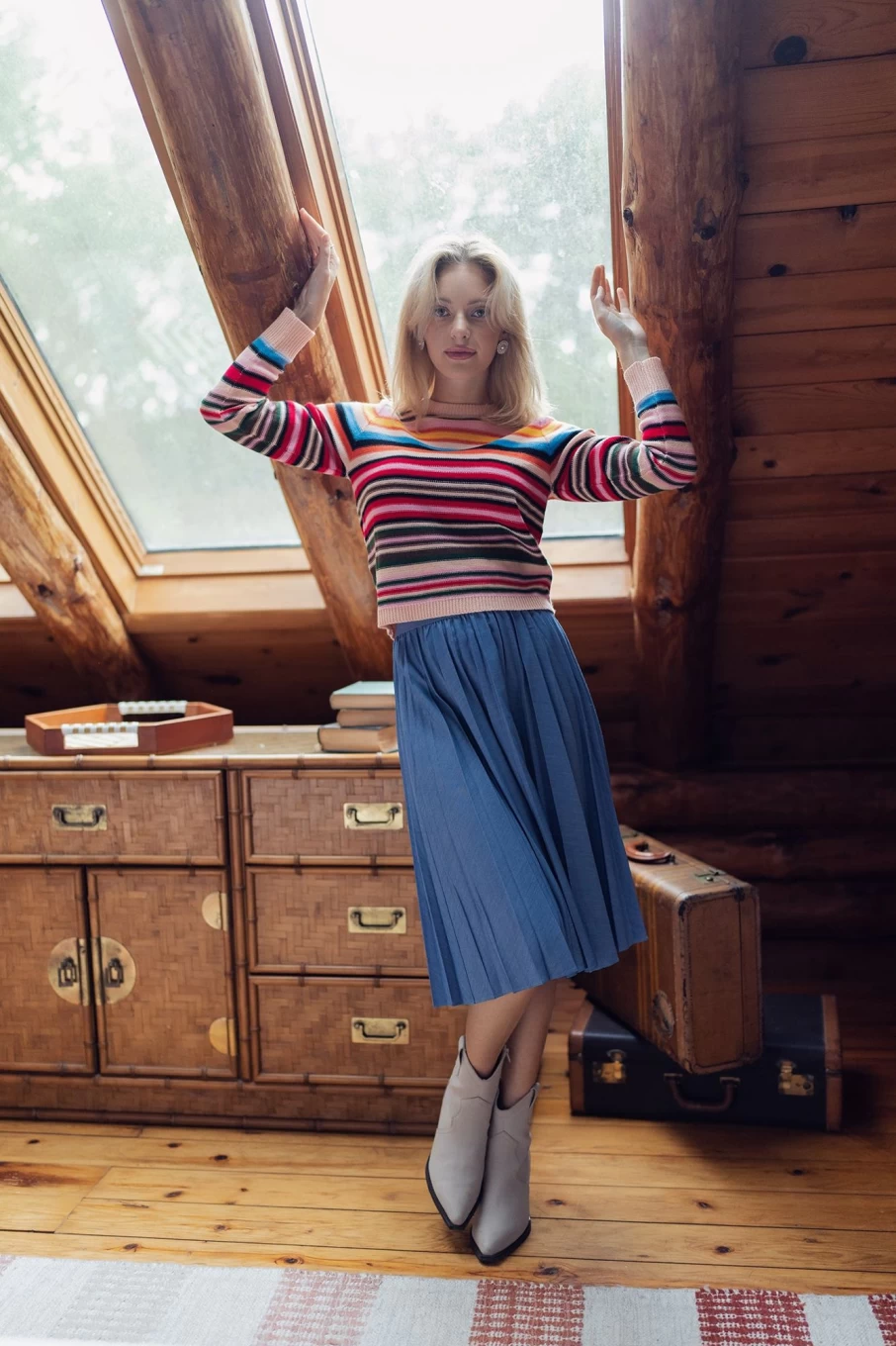 TTS Women's Colorful Striped Sweater - Soft Casual Knit Pullover