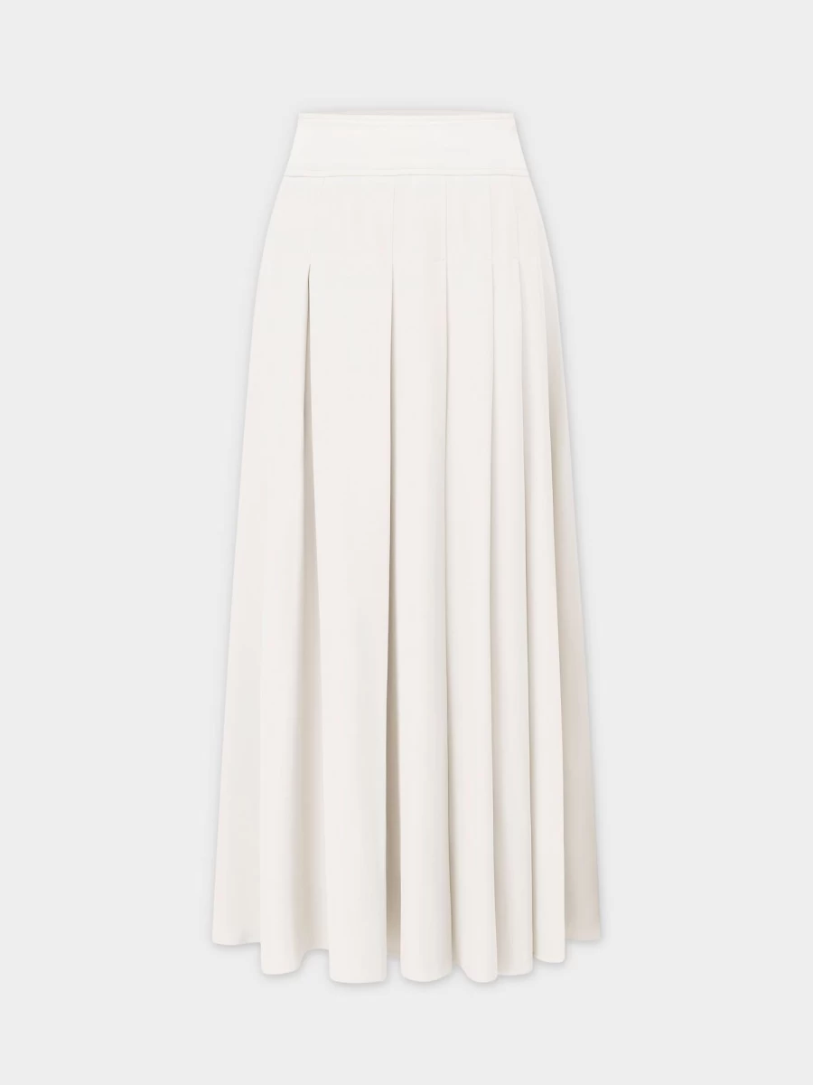 Pose Women's White Yolk Pleated Skirt 37" - Elegant High Waist A-Line Skirt