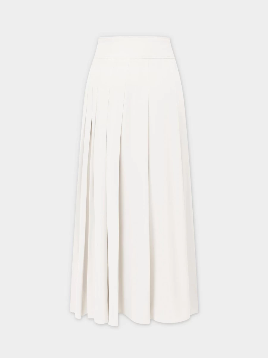 Pose Women's White Yolk Pleated Skirt 37" - Elegant High Waist A-Line Skirt