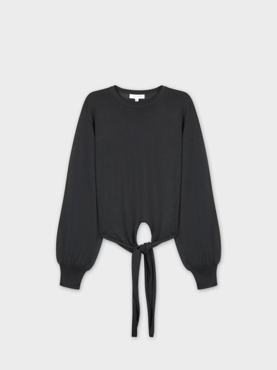 VAARA Women's Black Front Tie Sweater - Elegant Knit Top for Women