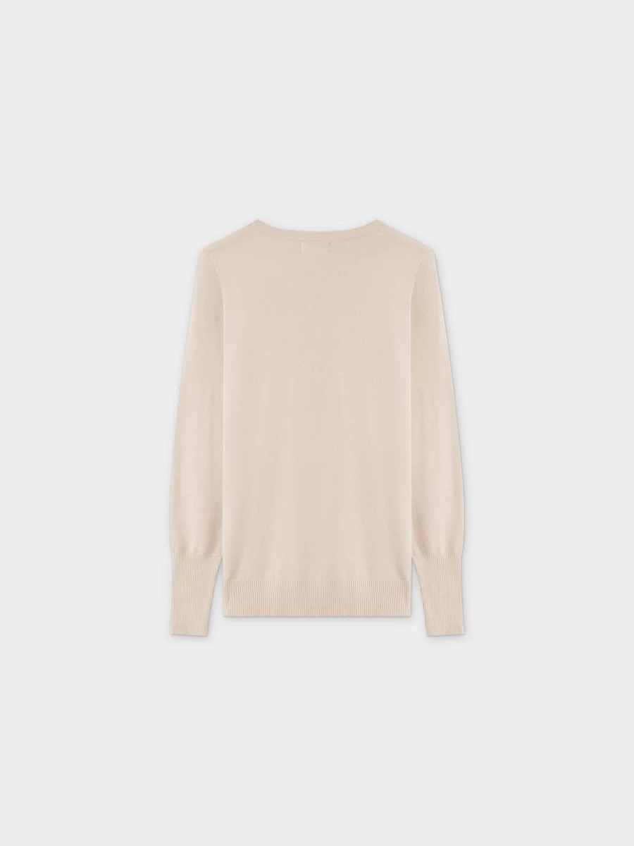 MELI Women's Basic Long Sleeve Crewneck Sweater in Ivory - Soft Casual Knit Pullover Top