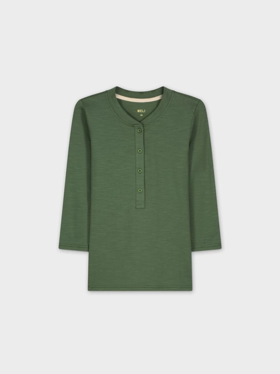 MELI Women's 4 Button Henley T-Shirt in Green - Casual Short Sleeve Top