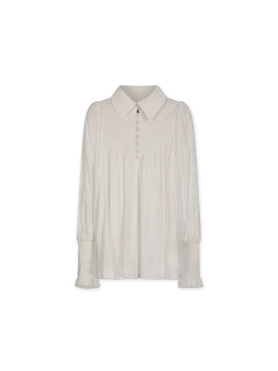 MEENA Women's White Smocked Blouse - Elegant Feminine Top