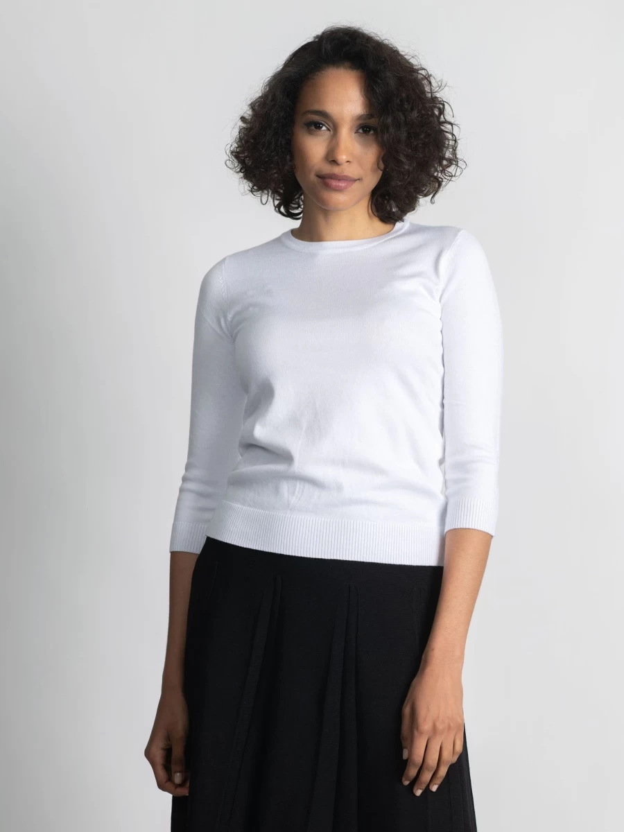 MELI Women's Basic Crew Neck Sweater - Soft Cream Knit Pullover for Everyday Comfort