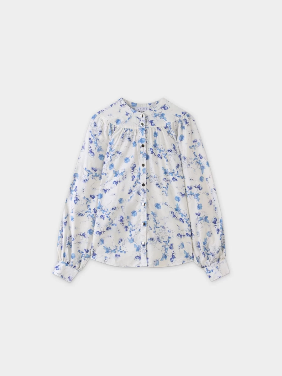 VAARA Women's Blue Floral Gathered Top Blouse - Elegant Feminine Style