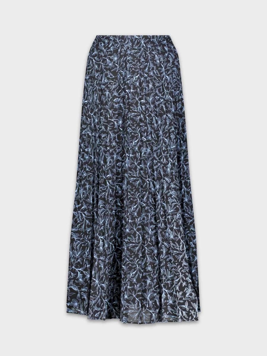 POSE Women's Aqua Floral Print Pleated Midi Skirt with Banded Hem - 37" Length
