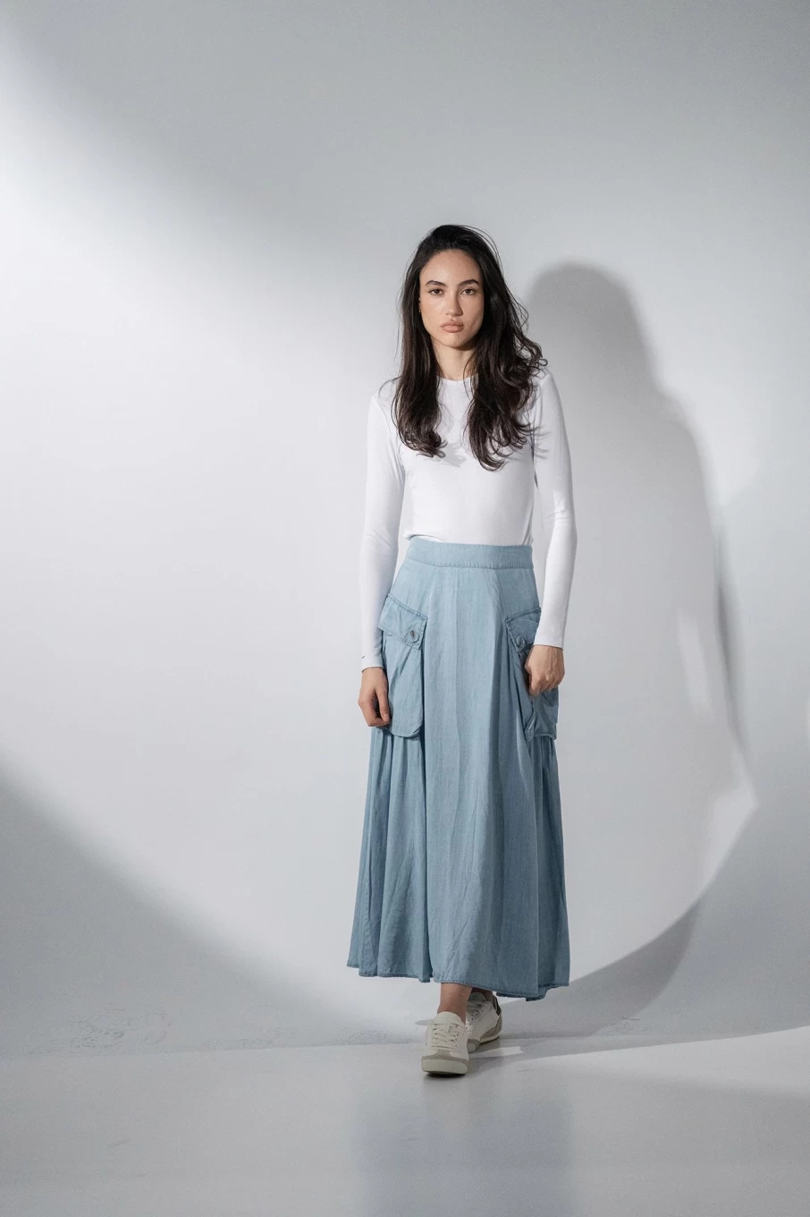 Hailey Women's Denim Button Cargo Pocket Skirt - Stylish Utility Skirt for Women