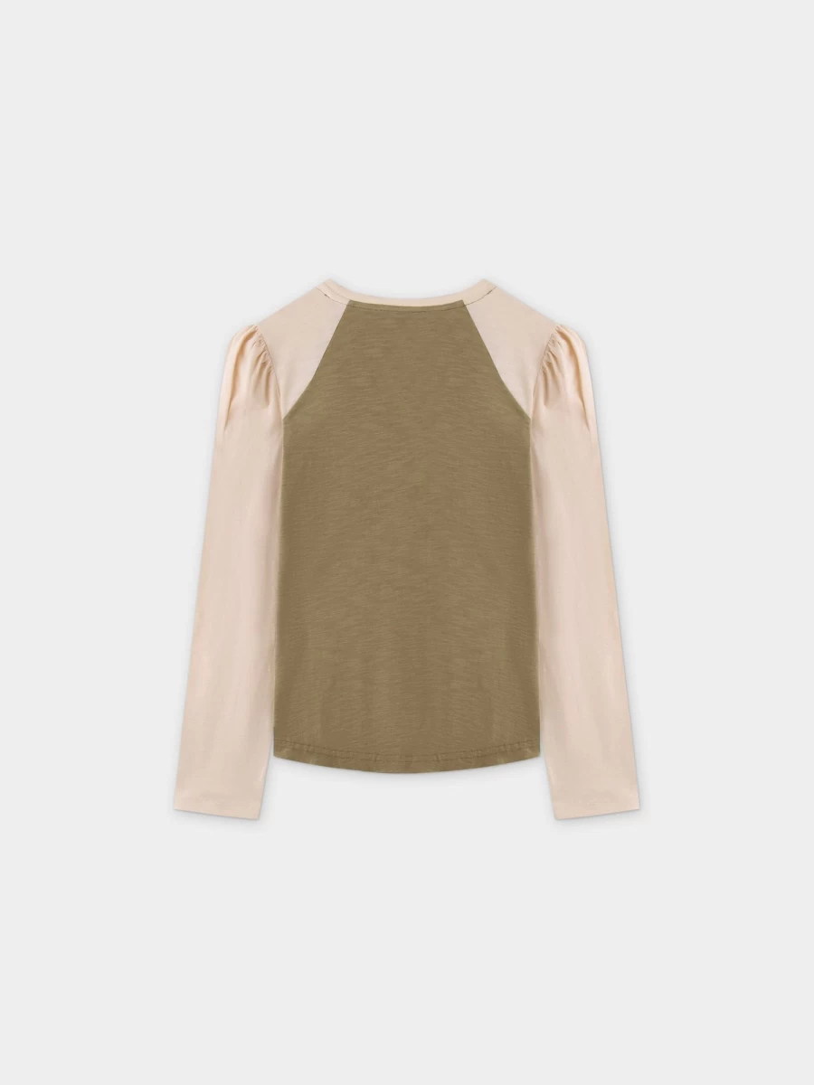 MELI Women's Two-Tone Olive & Vanilla Baseball Tee - Stylish Casual Top