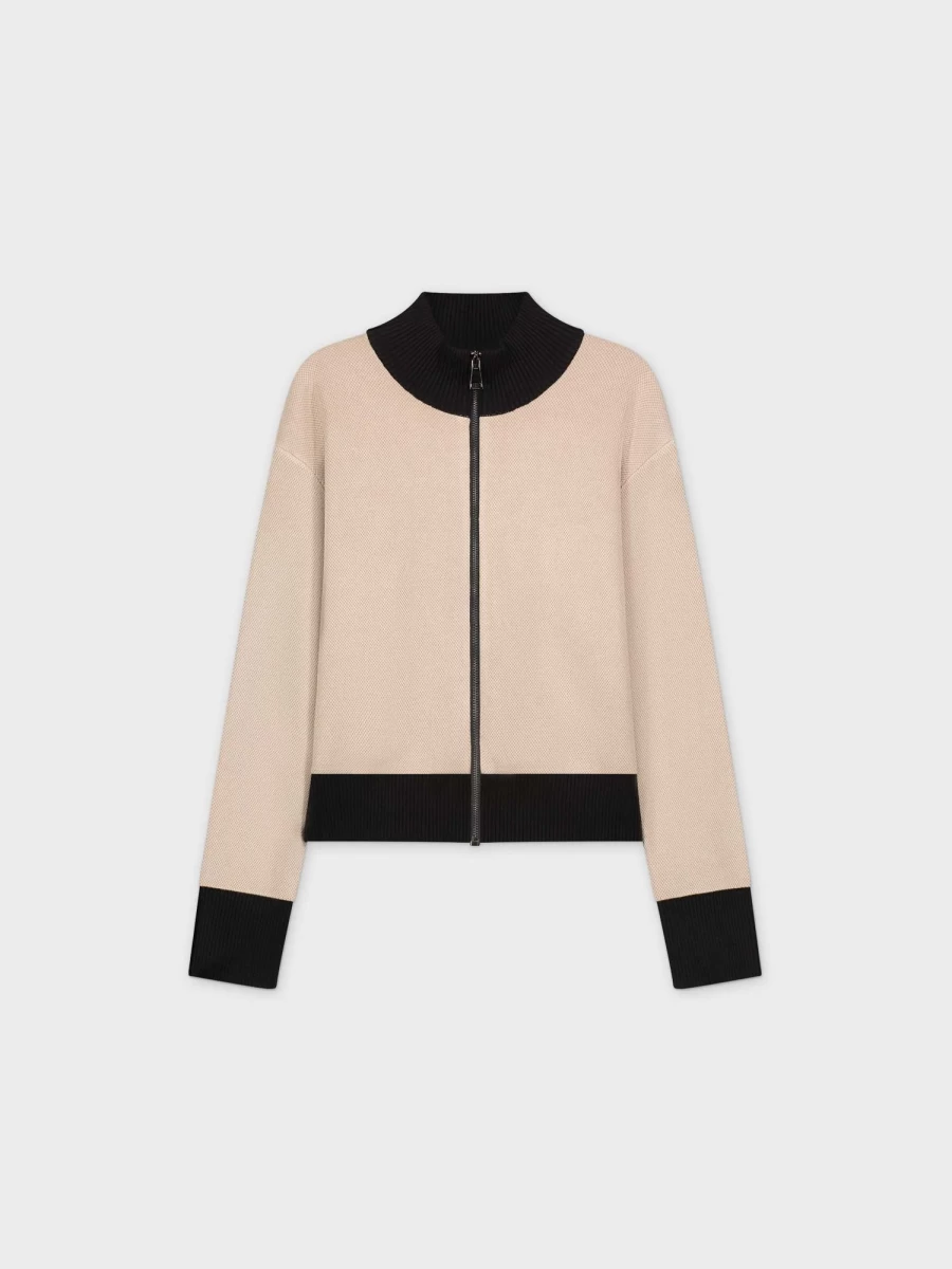 MELI Women's Waffle Knit Pocket Sweater in Tan & Black - Cozy Casual Pullover