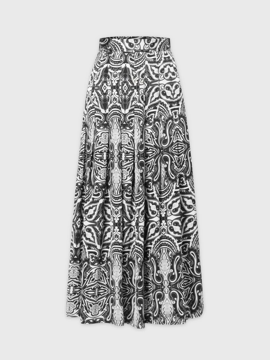 STELLA & ROSE Women's Black & White Paisley Pleated Skirt with Stitched Down Detail