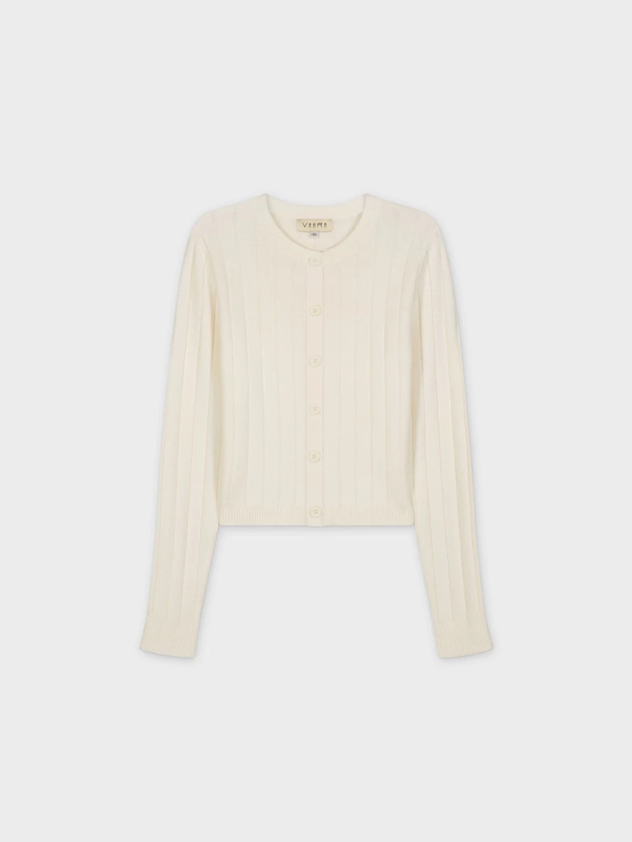 VAARA Women's Cream Cropped Ribbed Cardigan - Stylish Knit Sweater