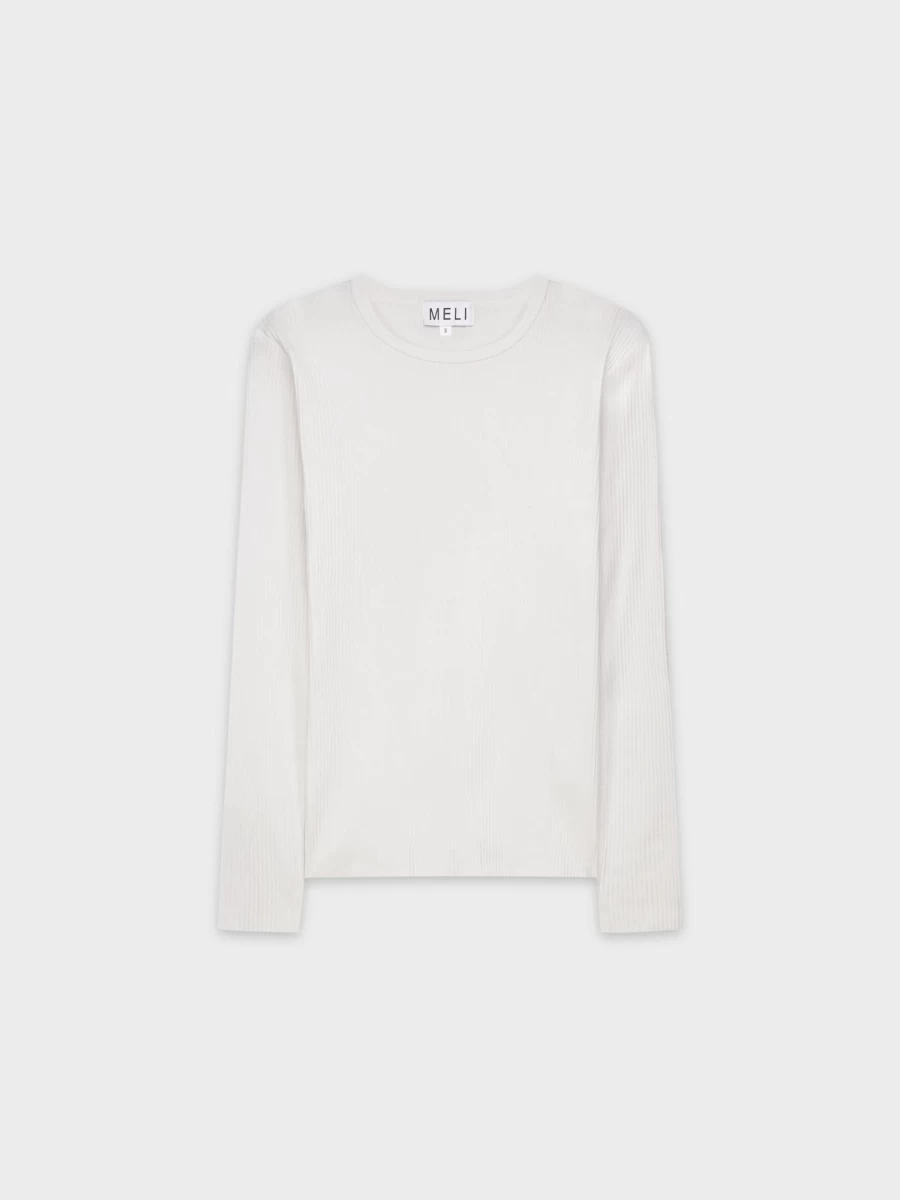 MELI Women's Wide Ribbed Crew Neck T-Shirt in White - Comfortable Casual Top