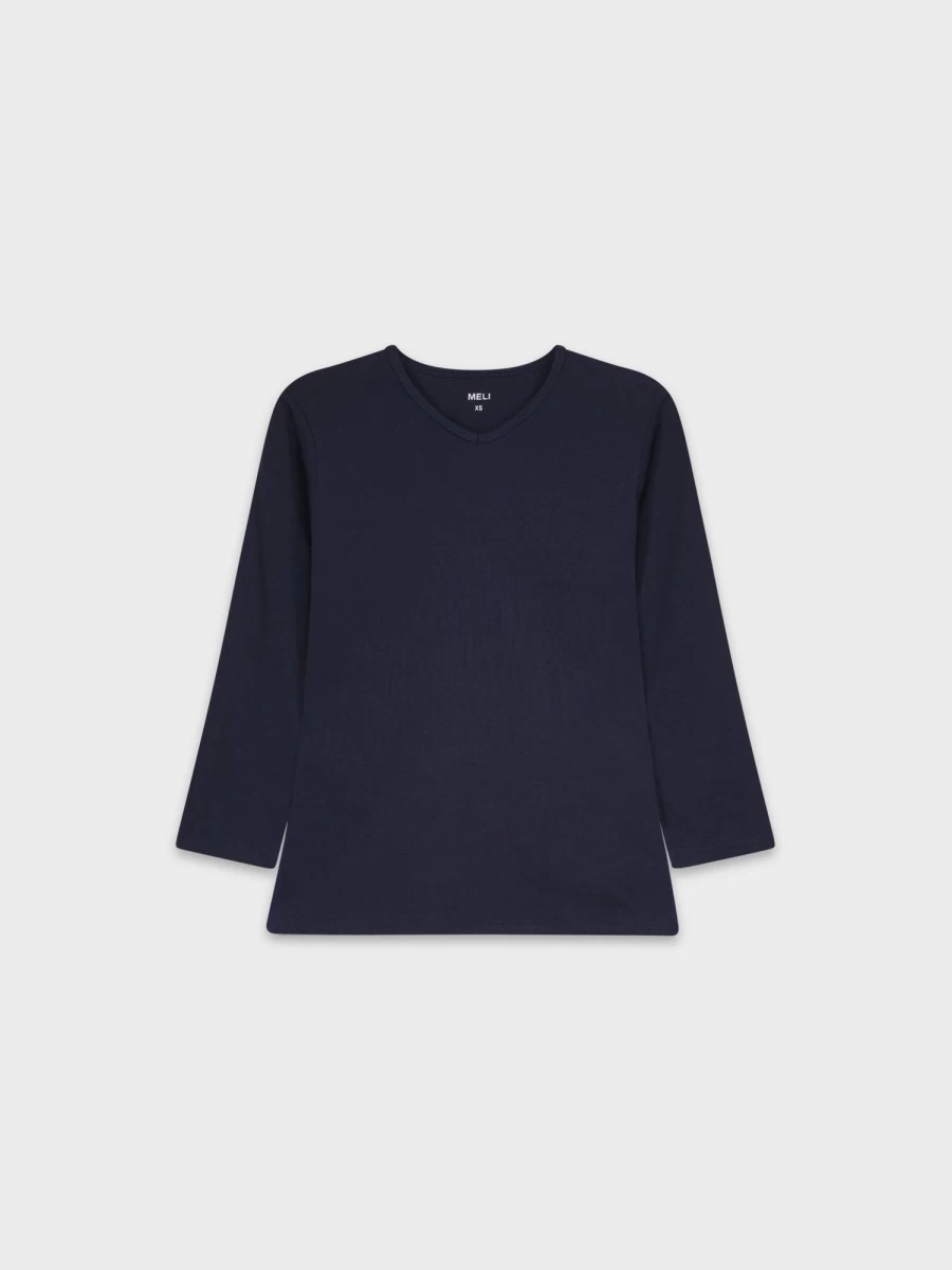 MELI Women's Basic High V-Neck T-Shirt in 3Q-Navy - Soft Casual Tee