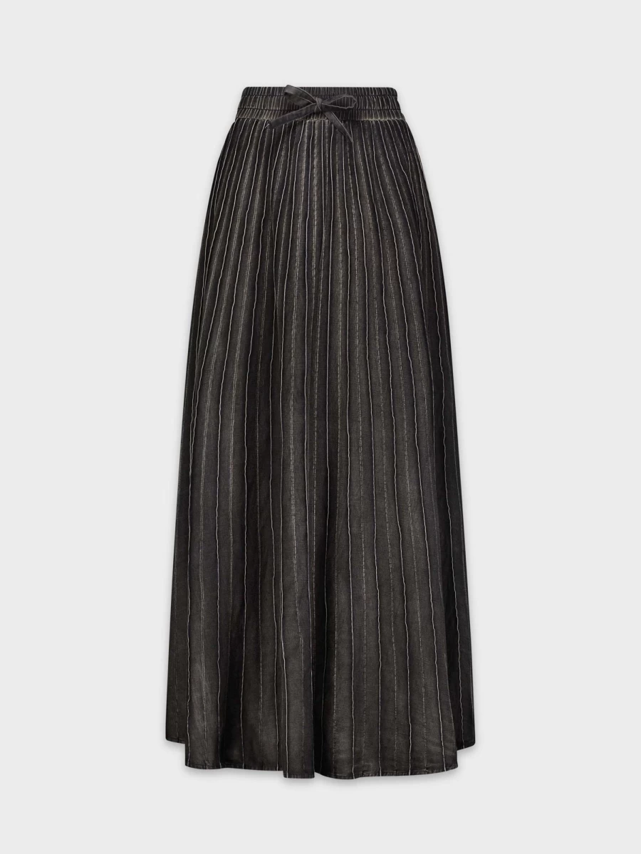 MELI Women's Black Washed Seamed Denim Skirt - Vintage High Waist A-Line Jean Skirt