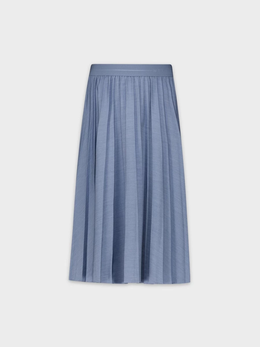 MELI Women's Light Blue Pleated Denim Skirt - 24" Length Mid-Length Waist A-Line Style