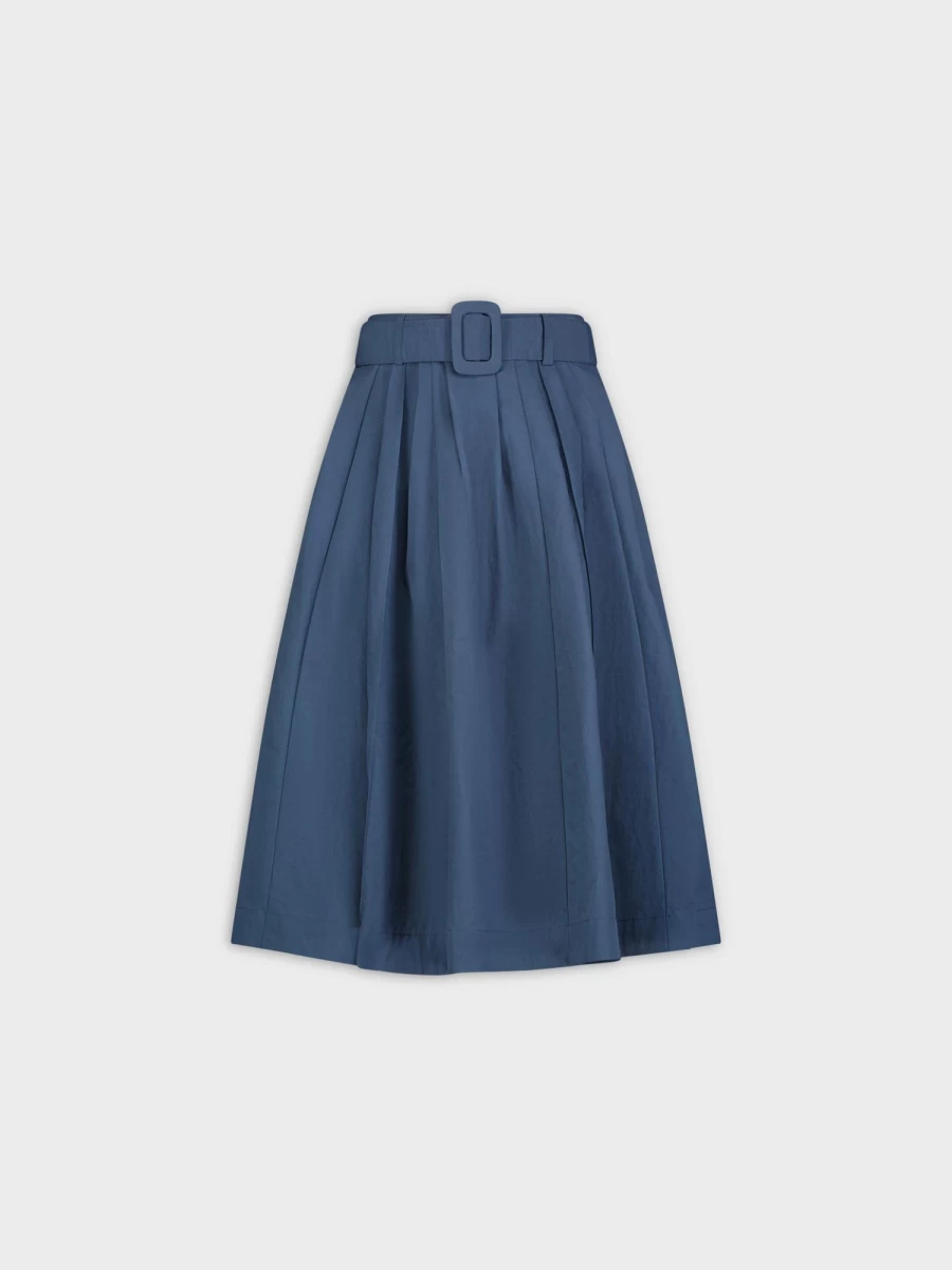 "TTS Women's Blue Belted Skirt - Stylish High-Waisted A-Line Skirt for Women"