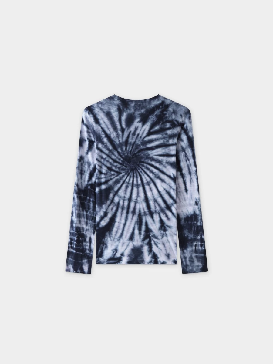 MELI Women's Tie Dye Swirl Graphic Tee - White and Blue Casual T-Shirt
