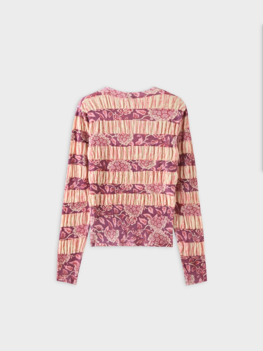 Pose Women's Ruched Pink Floral Sweater - Elegant Knit Top for Spring