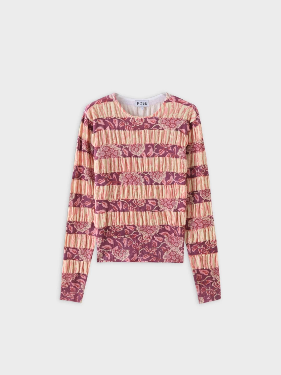 Pose Women's Ruched Pink Floral Sweater - Elegant Knit Top for Spring