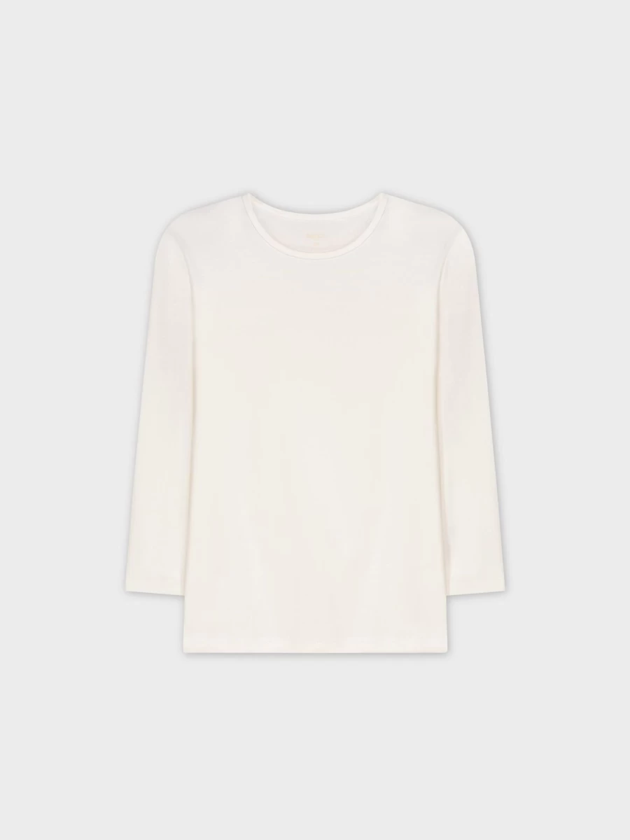 MELI Women's Classic Long Sleeve Crewneck T-Shirt in Cream - Soft Cotton Basic Top