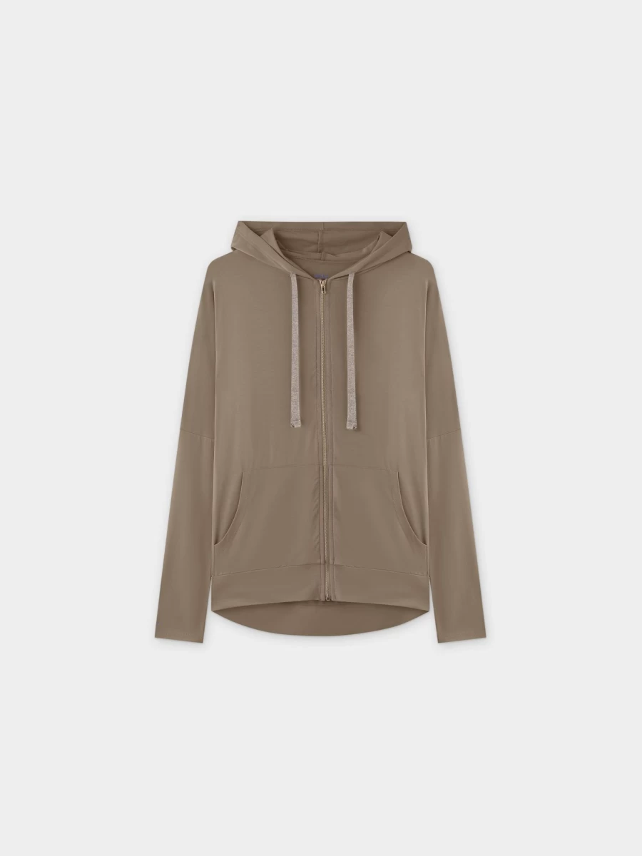 MELI Women's Taupe Zip Up Hoodie - Stylish Fleece Jacket for Casual Comfort