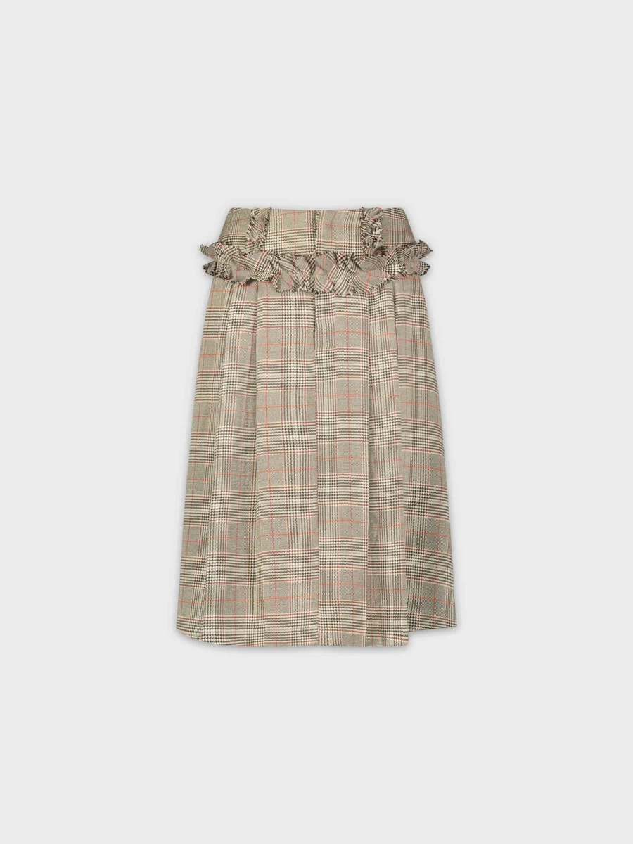 TTS Women's Plaid Ruffle Trim Skirt in Tan - Stylish & Comfortable A-Line Mini Skirt