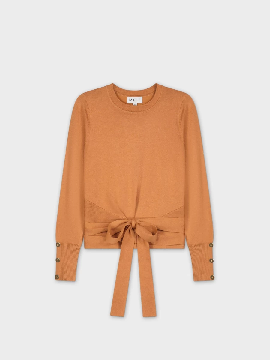 MELI Women's Bronze Wrap Front Tie Detail Sweater